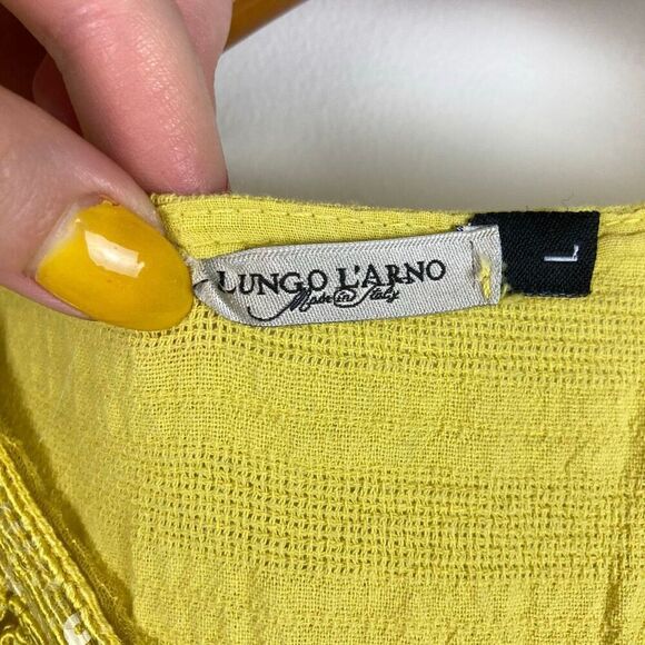Lungo L’Arno Yellow V-neck Sleeveless Dress 100% Cotton Embroidered Sequin sz L - Picture 3 of 7